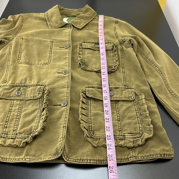 Anthropologie Olive Green Patch Ruffle Pockets Size Small Jacket - Picture 14 of 15